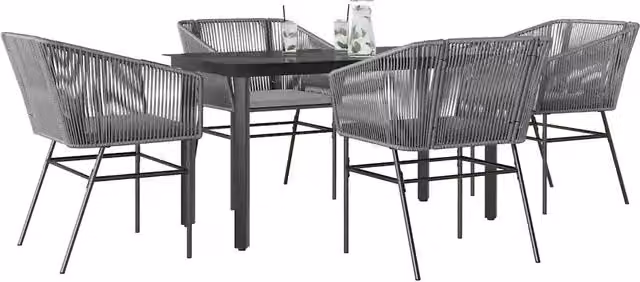 Set da Pranzo da Giardino 5 pz con Cuscini Polyrattan Vetro 3334627