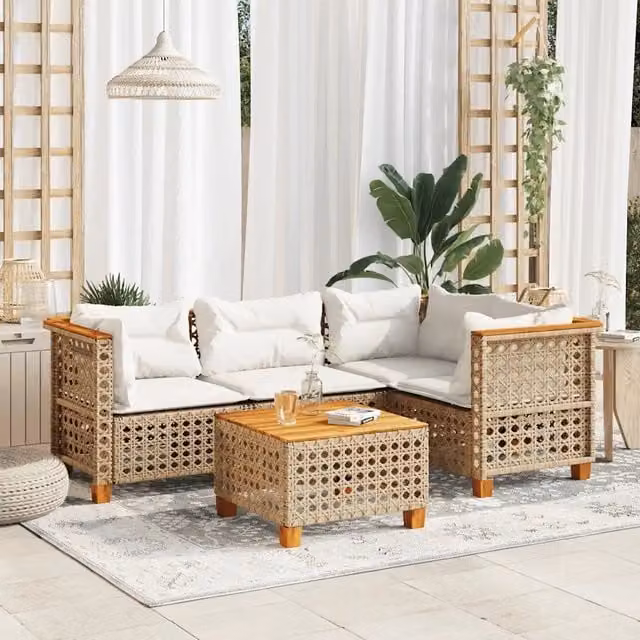 Set Divano da Giardino 5 pz con Cuscini Beige in Polyrattan 3261808