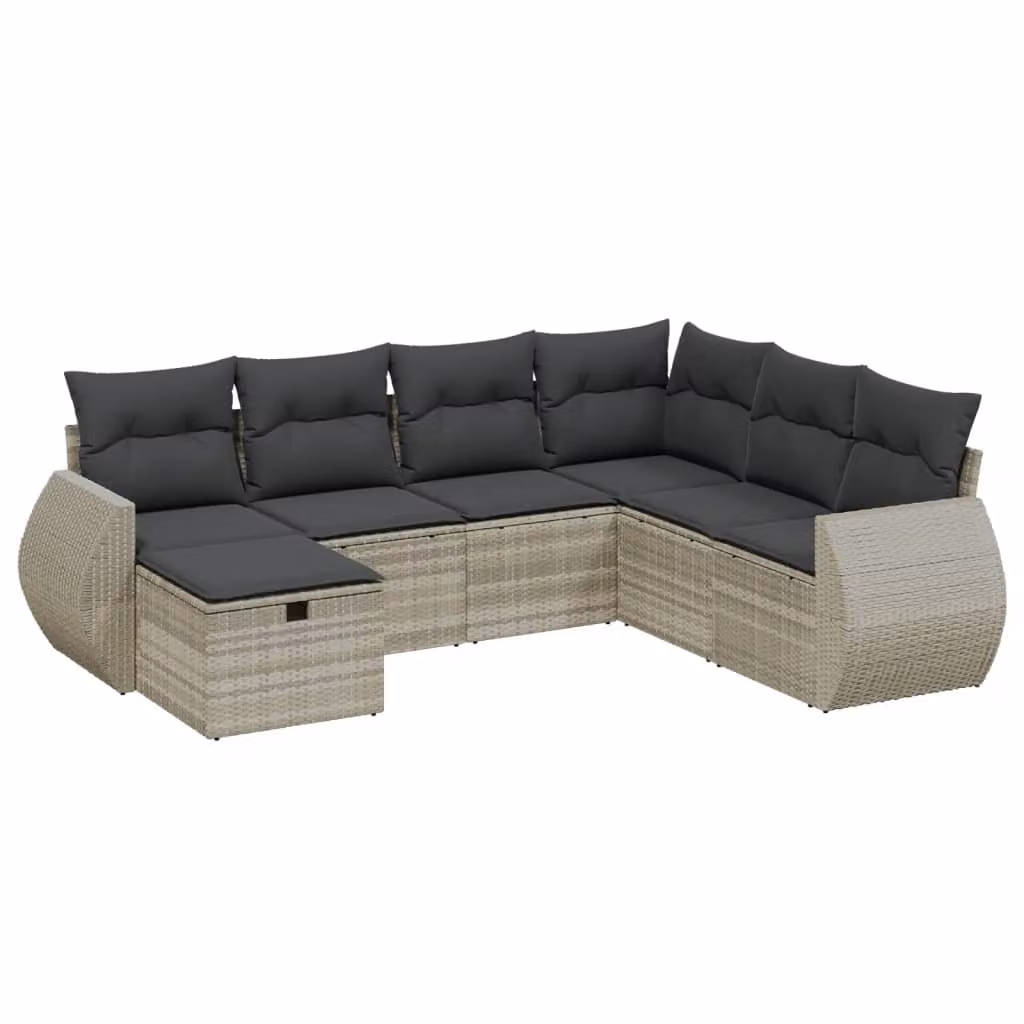Set Divani da Giardino 7pz con Cuscini Grigio Chiaro Polyrattan