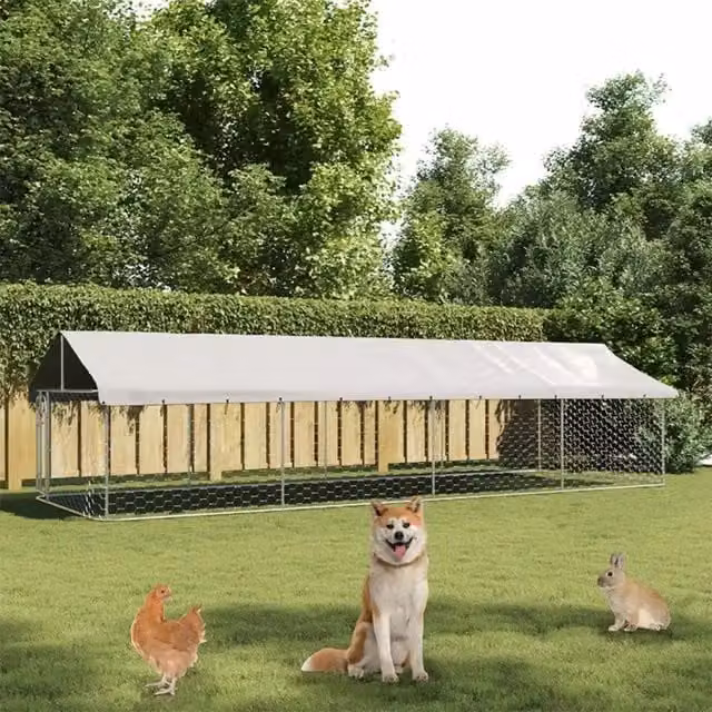 Gabbia per cani da esterno vidaXL in metallo argento con tetto resistente alle intemperie L: 600 cm, P: 200 cm, H: 150 cm