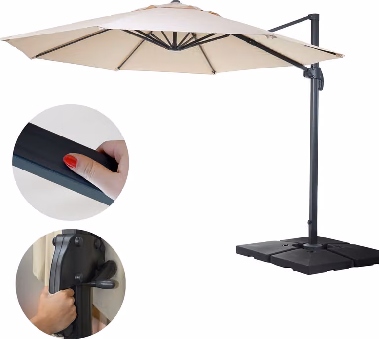 Ombrellone semaforo gastronomico HWC-A96, ombrellone rotondo Ø 3,5 m poliestere alluminio/acciaio 26kg ~ crema con supporto, girevole