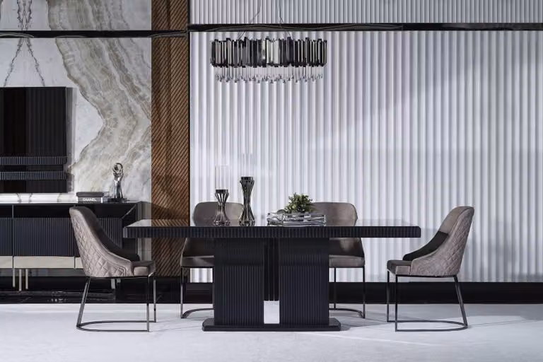 Eleganter grauer Esstisch aus Holz im modernen Stil