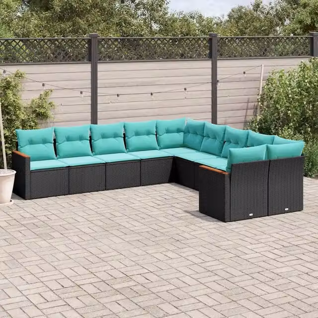 Set Divani da Giardino 10 pz con Cuscini Nero in Polyrattan 3226351