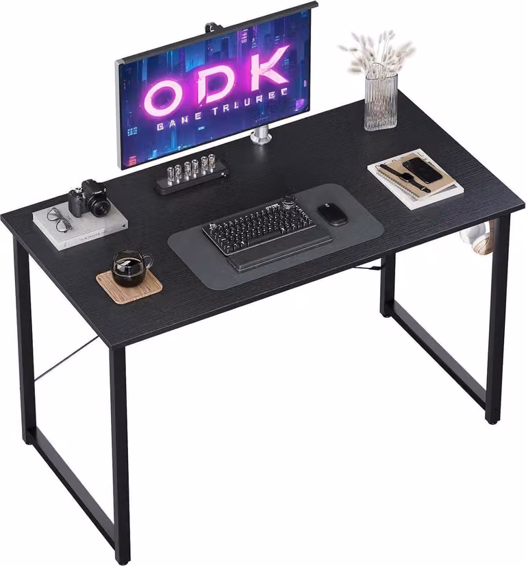 ODK Scrivania piccola nera 100x48x74cm Scrivania per computer con porta-cuffie