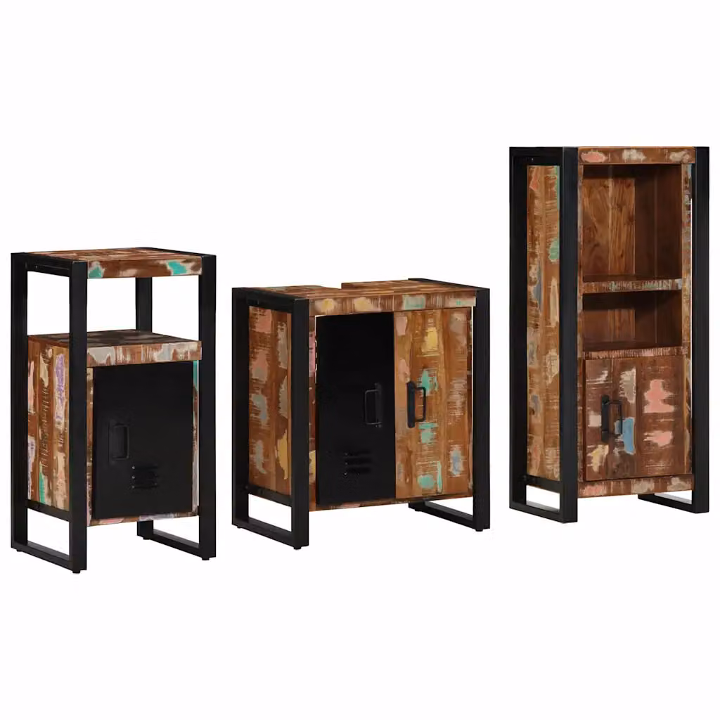 vidaXL Set di mobili da bagno moderni in legno e metallo multicolore e nero con pensile a muro L/P/H: 60.0 x 55.0 x 35.0 cm – 1