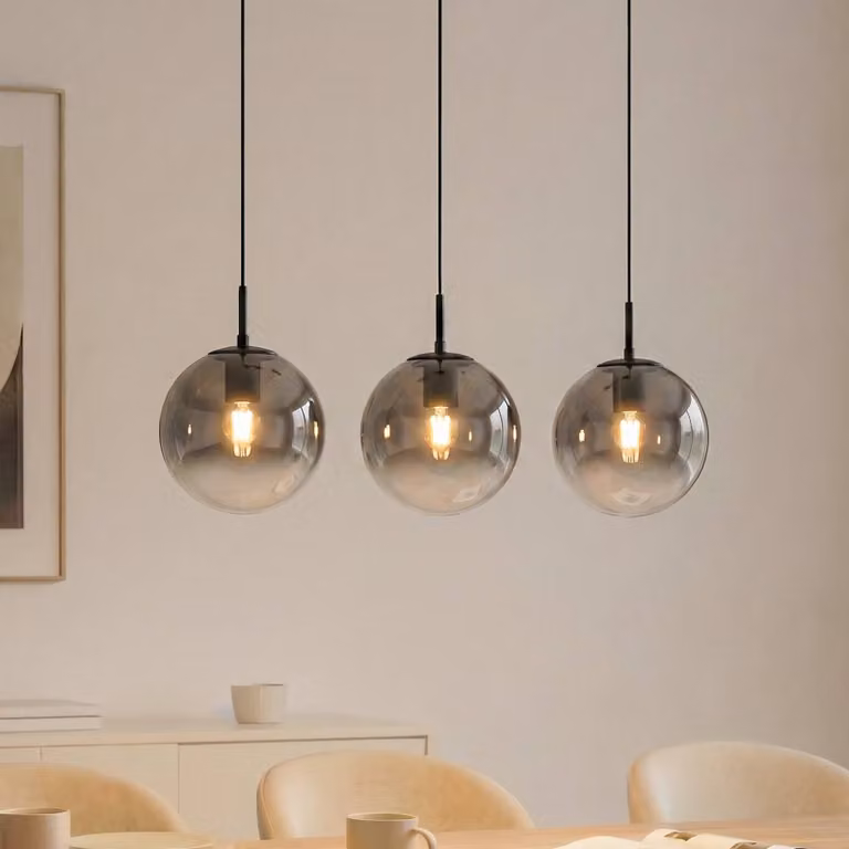 Lampada a sospensione in vetro Veloura Lucande, dimmerabile, Chiaro / Trasparente, Soggiorno / Sala da pranzo, Vetro, Design, Lampada a sospensione