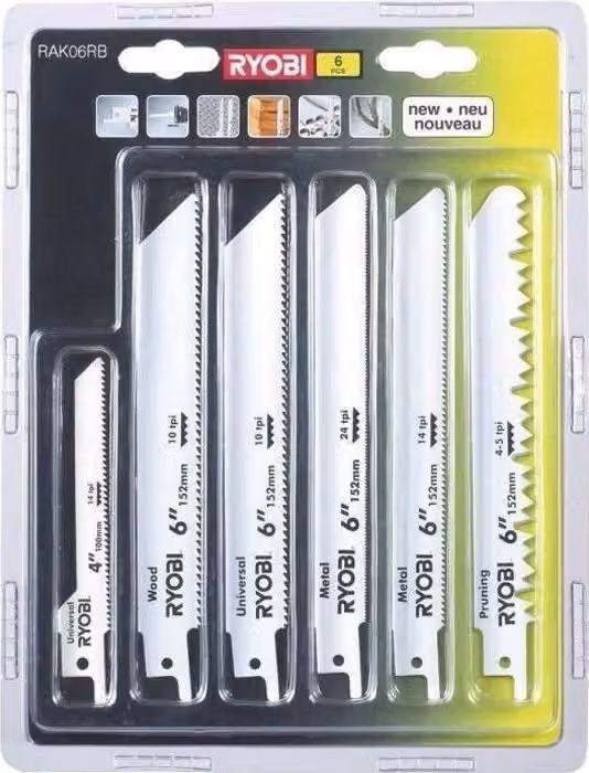 Lame per seghe a gattuccio RYOBI, 6 lame miste per legno e metallo, 100/152 mm, attacco universale