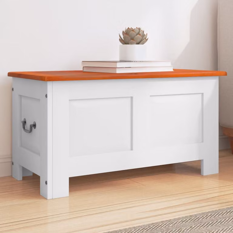vidaXL Cassapanca con Coperchio in Legno Massello di Acacia, Colore Marrone e Bianco