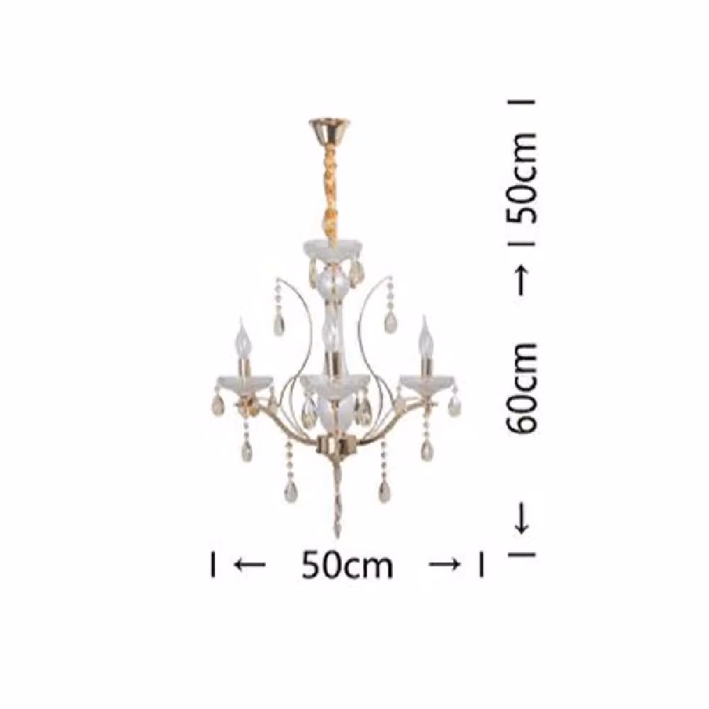 Lampadario a sospensione classico Trade Shop con 3 bracci ed effetto cristallo, finitura oro e bianco, attacco E14, diametro 50 cm – 2