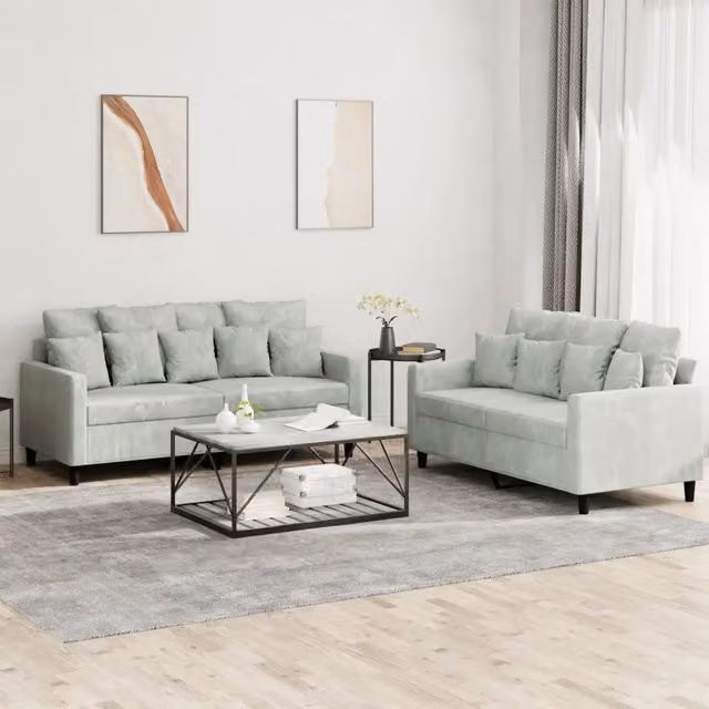 Set di 2 divani moderni vidaXL in velluto grigio con cuscini inclusi – 1