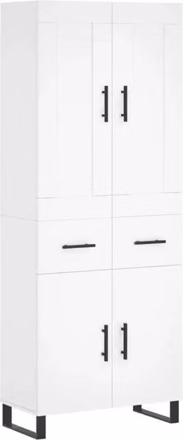 Credenza | Madia | Buffet da pranzo | Armadio da pranzo Bianca 69,5x34x180 cm in Legno Multistrato