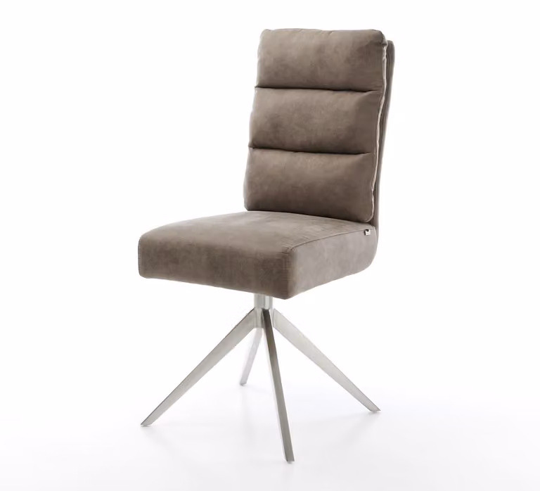 DELIFE Sedia girevole Pela-Flex Microfibra Taupe Vintage Base a croce larga Acciaio inossidabile Girevole a 360° Funzione oscillante Molle insacchettate