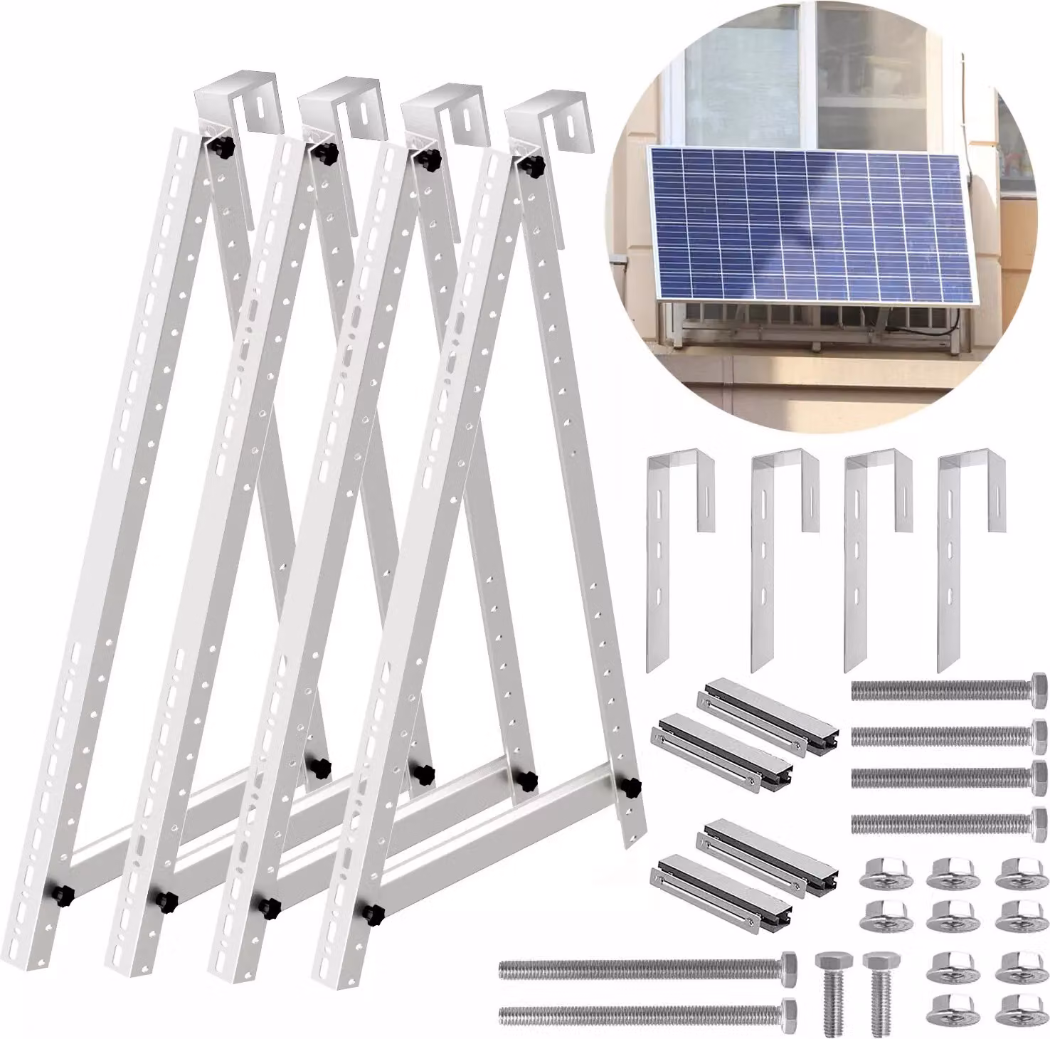 Supporto fotovoltaico 114CM montaggio pannello solare montaggio modulo solare montaggio centrale elettrica balcone 0°-90° elevazione ringhiera balcone angolare
