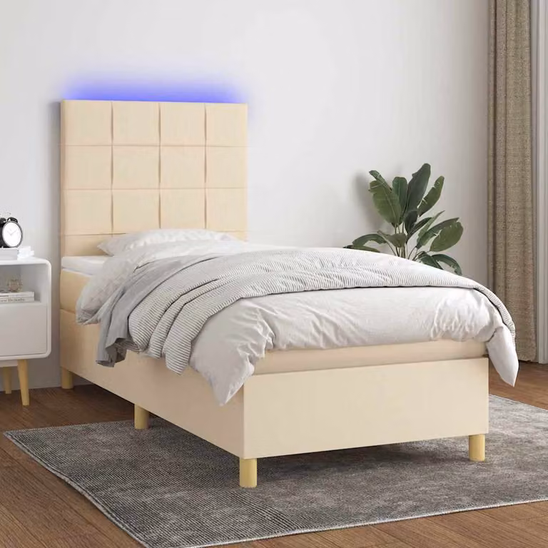vidaXL Letto Ibrido con Materasso e Illuminazione LED sotto il letto, Colore Beige e Bianco, L/P: 90 x 200 cm