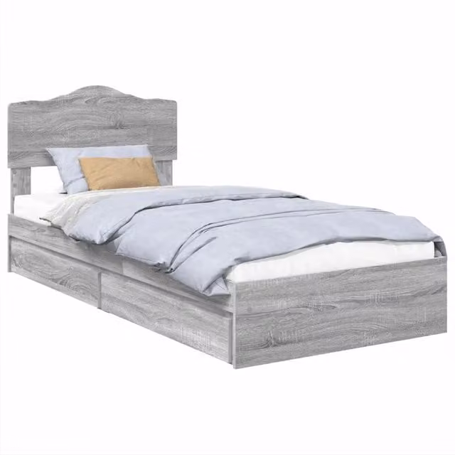 Letto singolo | Letto per adulti | Letto con Contenitore con testiera Grigio Sonoma 90 x 200 cm