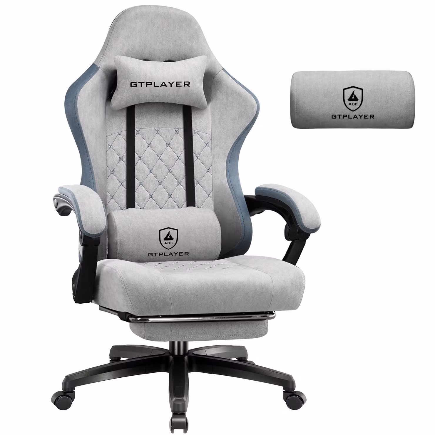Sedia da gaming GTPLAYER, rivestita in tessuto, con imbottitura a molle indipendenti, sedia girevole ergonomica, sedia da gaming con poggiapiedi, capacità di carico fino a 150 kg, colore grigio