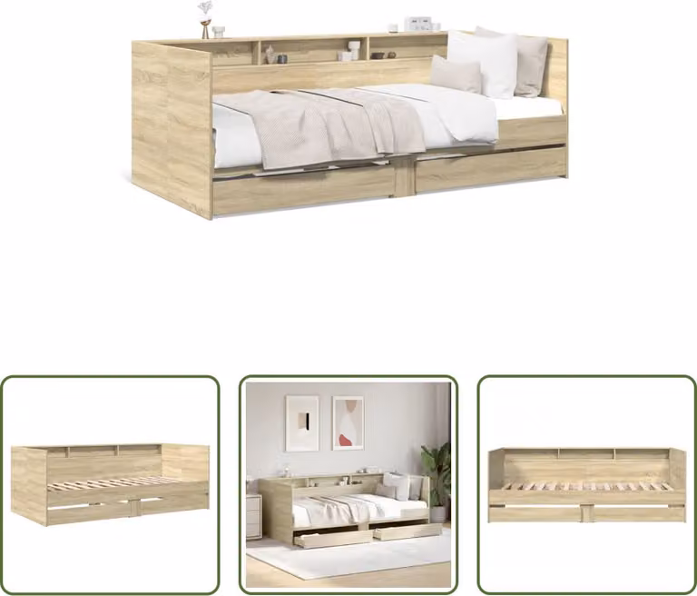 The Living Store Letto da giorno con cassetti rovere Sonoma 90x190 cm materiale legno