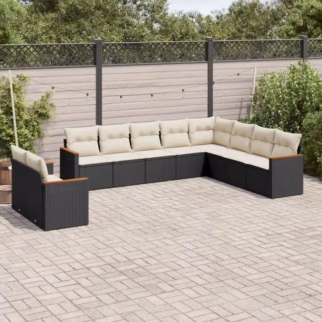 Set Divani da Giardino 10pz con Cuscini in Polyrattan Nero 3258514