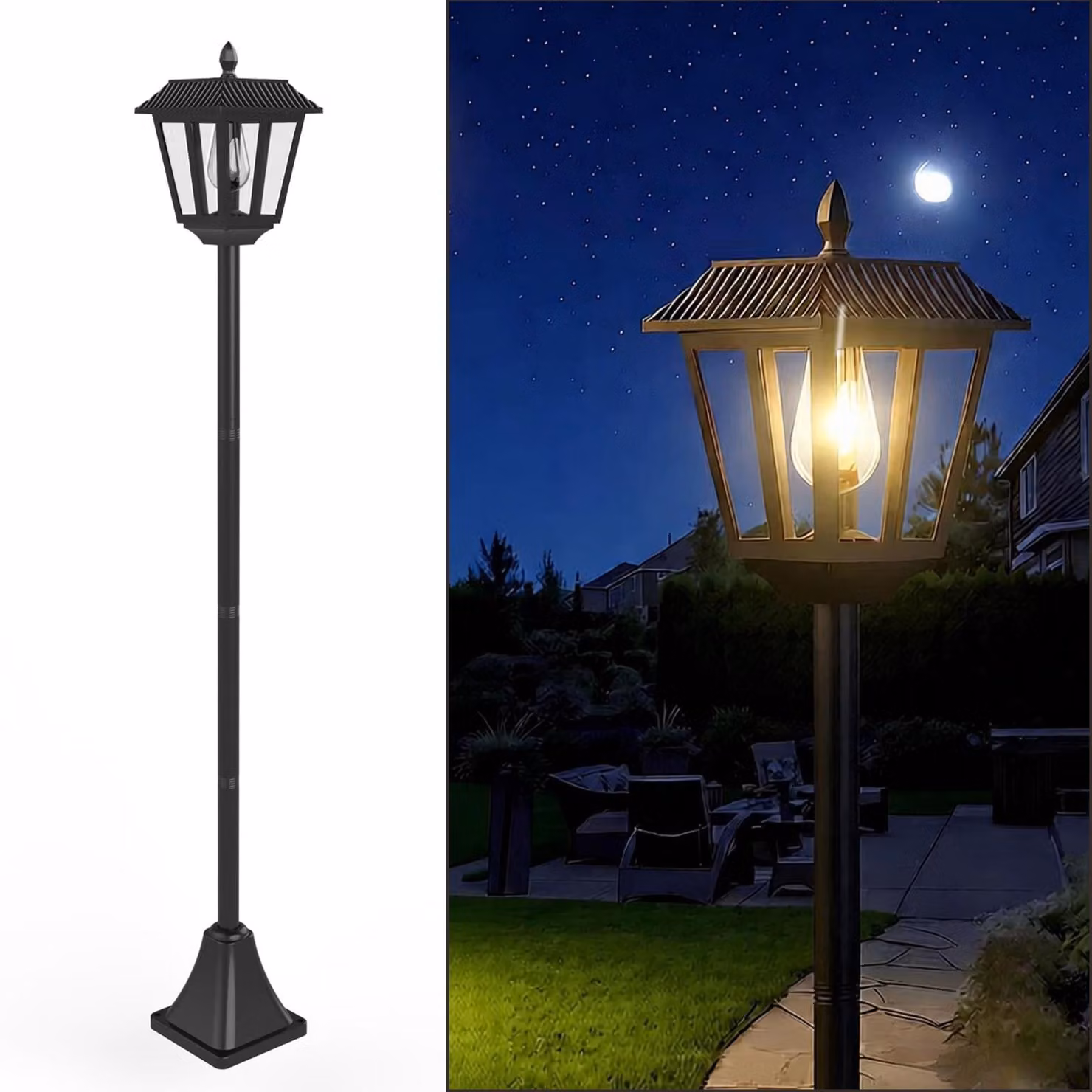 Lampada solare da giardino da terra - 180 cm - Nero - Bianco caldo 50 lumen - Con picchetto da terra, resistente alle intemperie