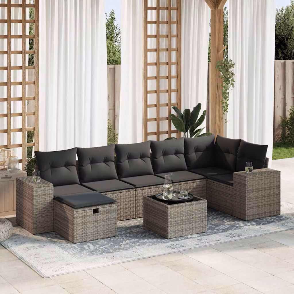 Maison Exclusive - Set da giardino 8 pezzi con cuscini grigio in polyrattan