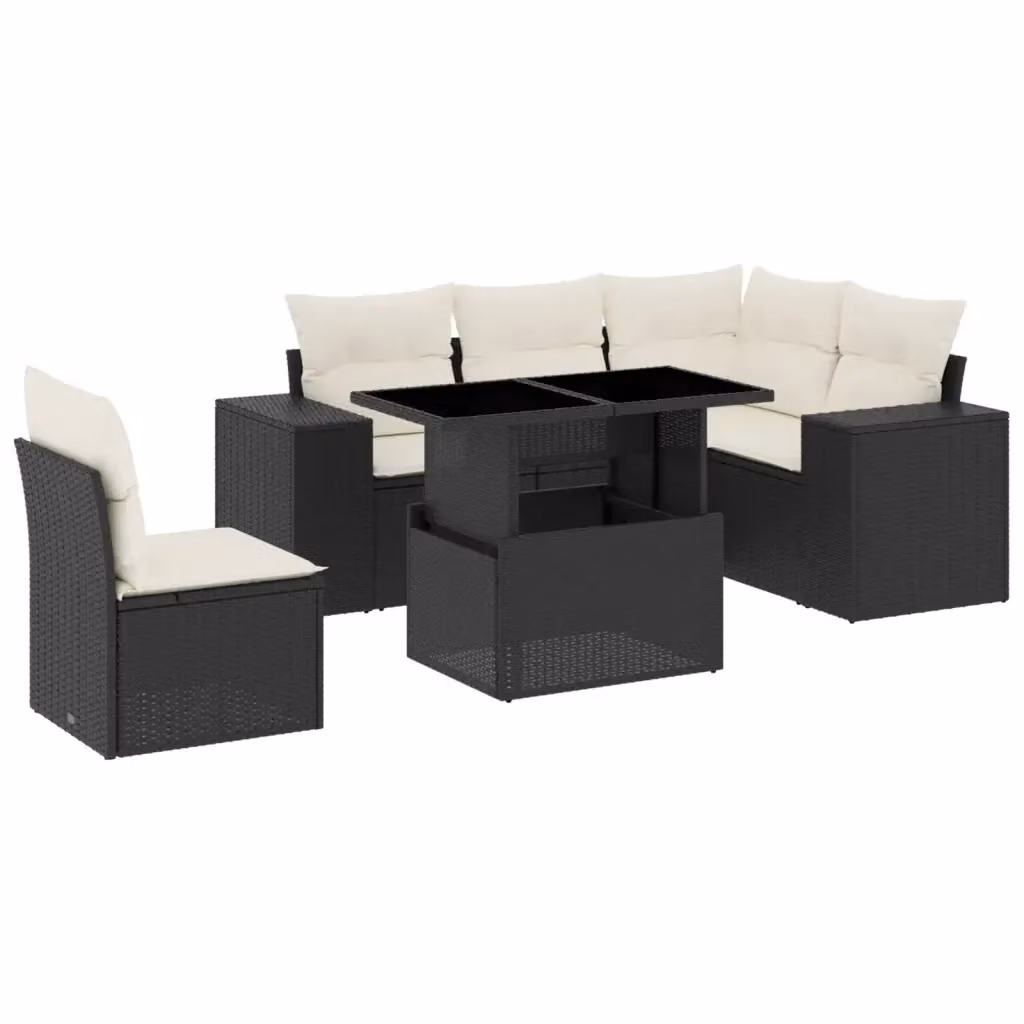 Set Divano da Giardino a L vidaXL in Polyrattan Nero con 6 Pezzi e Cuscini – 2