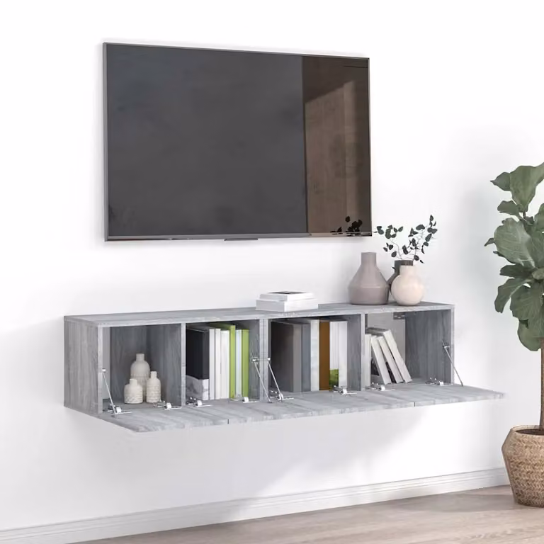 Set di mobili porta TV da 2 pezzi vidaXL in legno multistrato e MDF, colore grigio, stile moderno per il tuo soggiorno