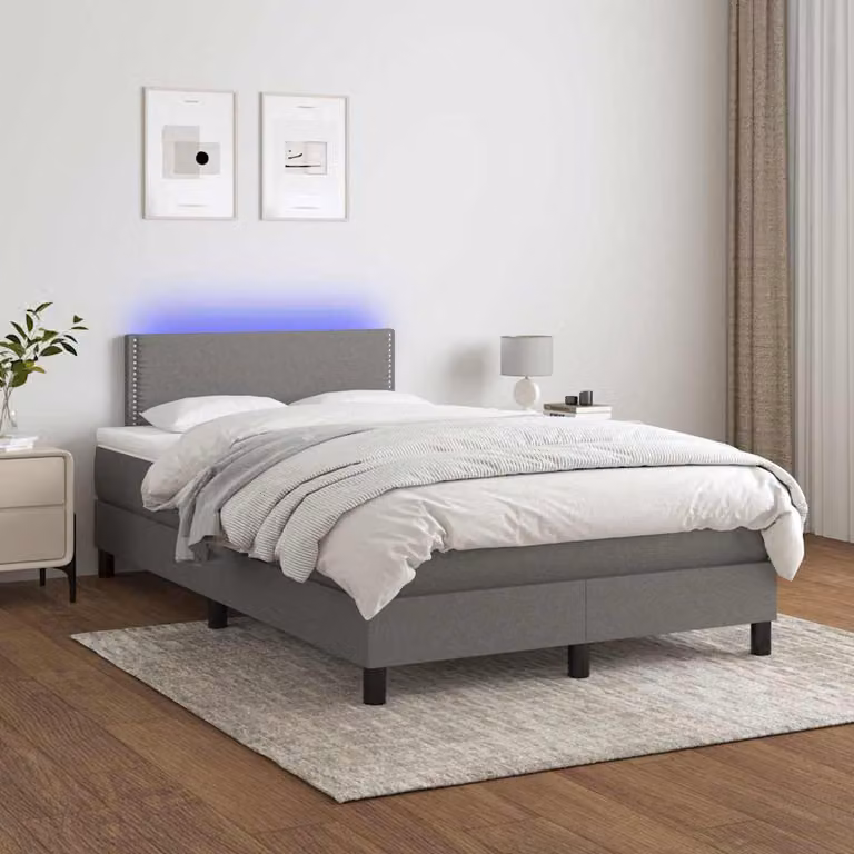 Letto con Materasso a Molle e Illuminazione LED vidaXL in Tessuto Grigio, L/P/H: 120 x 200 cm