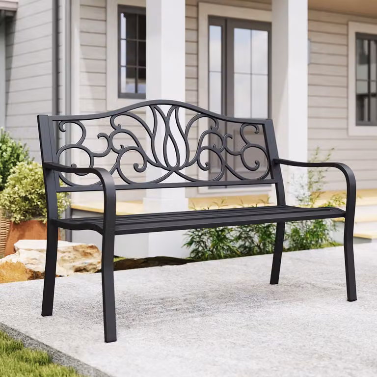 Panchina da giardino e balcone Costway in metallo nero resistente alle intemperie per 2 persone