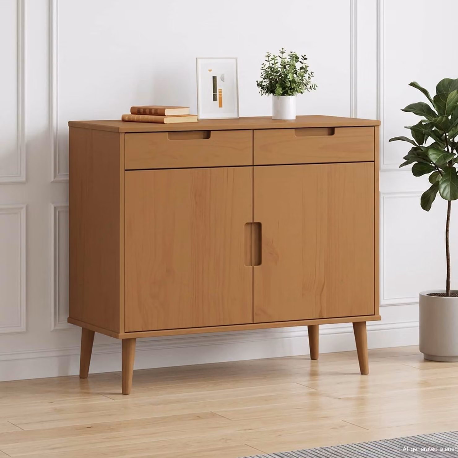 Credenza in stile scandinavo vidaXL MOLDE color caramello, L 90 x P 40 x H 80 cm