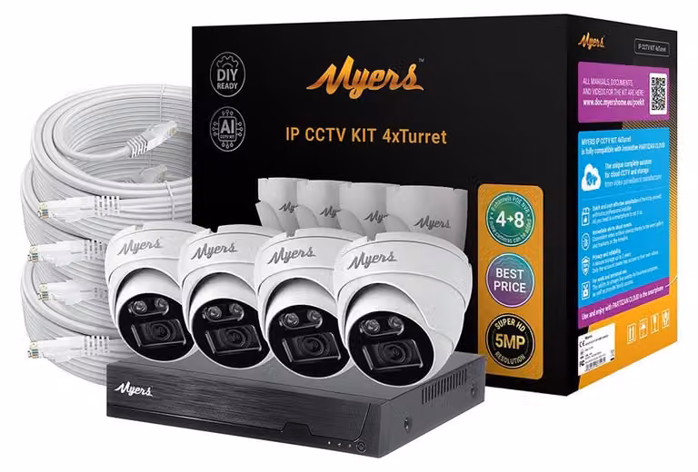 Set di telecamere PoE a 8 porte, 5 MP, 4 telecamere a torretta Myers