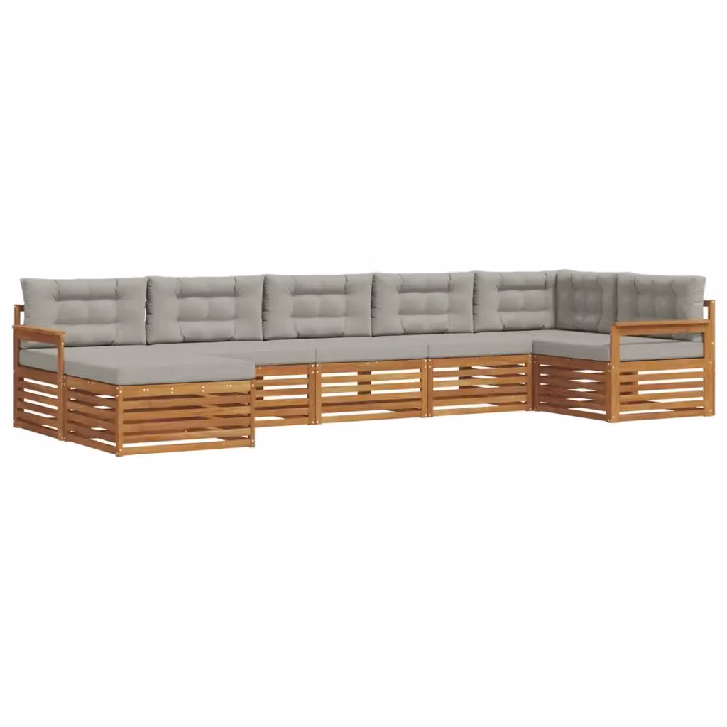 Set di divani da esterno a L con 7 pezzi vidaXL in legno di acacia e tessuto grigio – 2