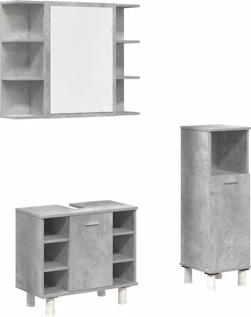 Set Mobili da Bagno | Armadio da bagno 3 pz Grigio Cemento in Legno Multistrato