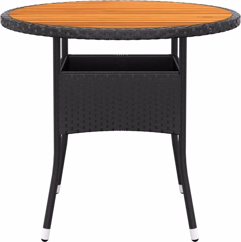 Tavolo Giardino Ø80x75 cm Massello Acacia e Polyrattan Nero