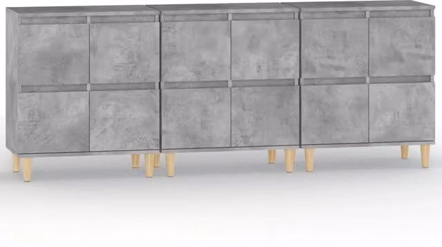 Credenze 3pz | Madia | Buffet da pranzo | Armadio da pranzo Grigio Cemento 60x35x70 cm in Legno Multistrato
