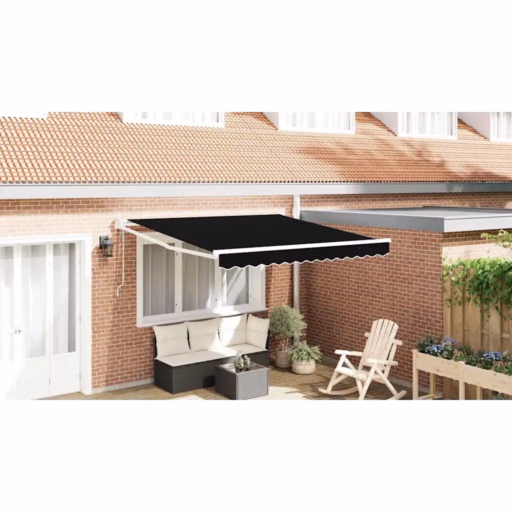 Tenda retrattile vidaXL nera in poliestere e metallo, L: 350 cm, P: 250 cm