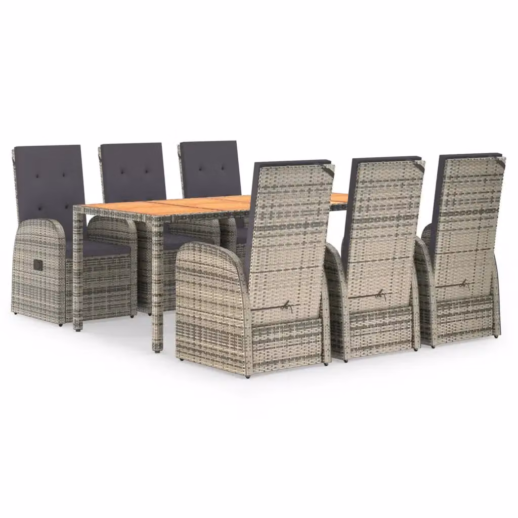 Set da pranzo da giardino vidaXL in polyrattan e legno di acacia grigio, 7 pezzi – 2