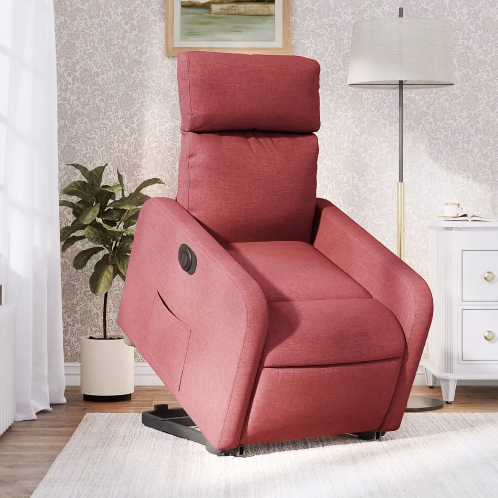 vidaXL Poltrona Alzapersona Reclinabile Elettrica con Assistenza Sollevamento in Tessuto Rosso – 1