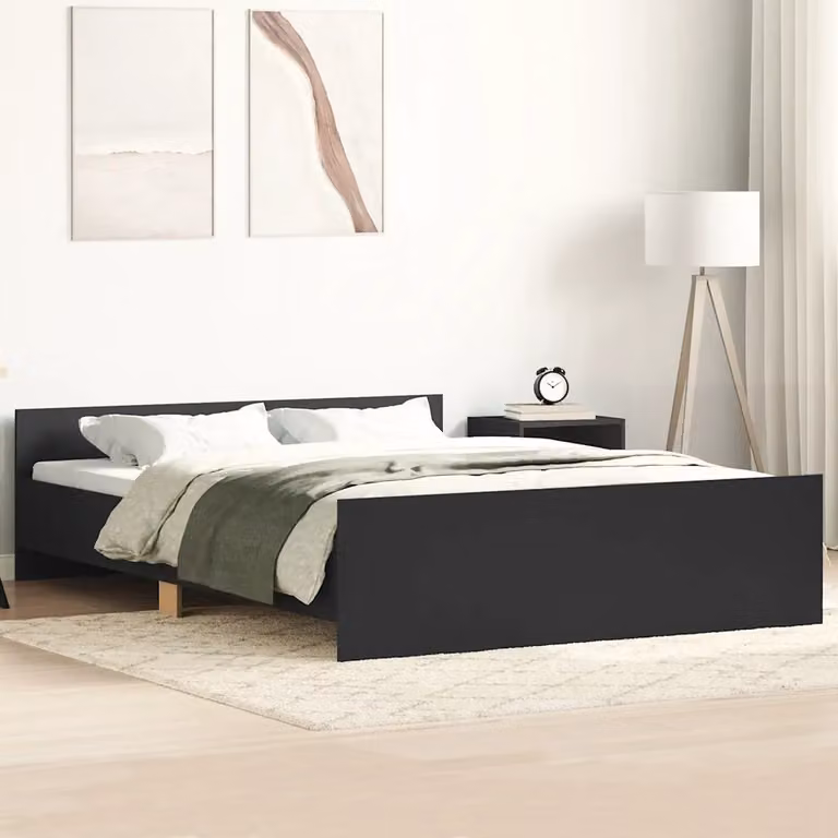 vidaXL Giroletto con Testiera e Pediera in Legno Nero L/P/H: 140 x 203 x 50 cm