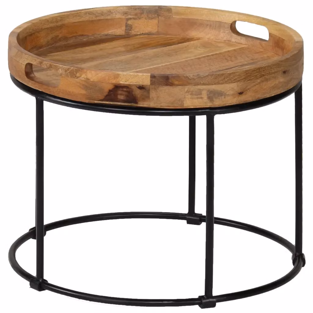 Tavolino da salotto rotondo vidaXL in legno di mango e metallo nero e marrone L/P: 50 x 40 cm – 2