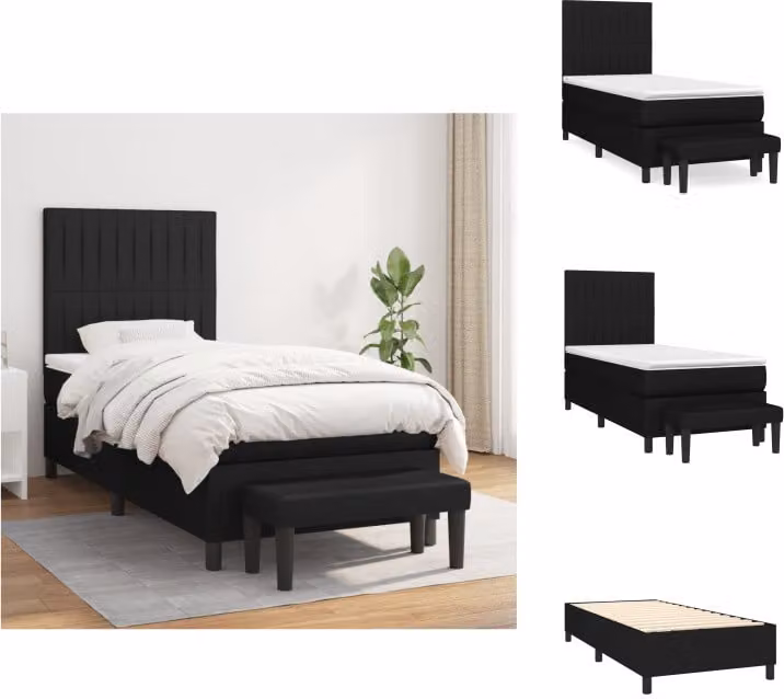 vidaXL Letto a molle con materasso nero 90x200 cm in tessuto - Letti e strutture letto