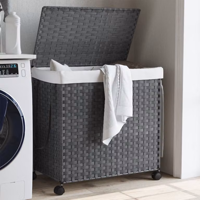 Cesto portabiancheria con ruote e coperchio vidaXL in rattan grigio e bianco L: 60 cm, P: 35 cm, H: 60,5 cm