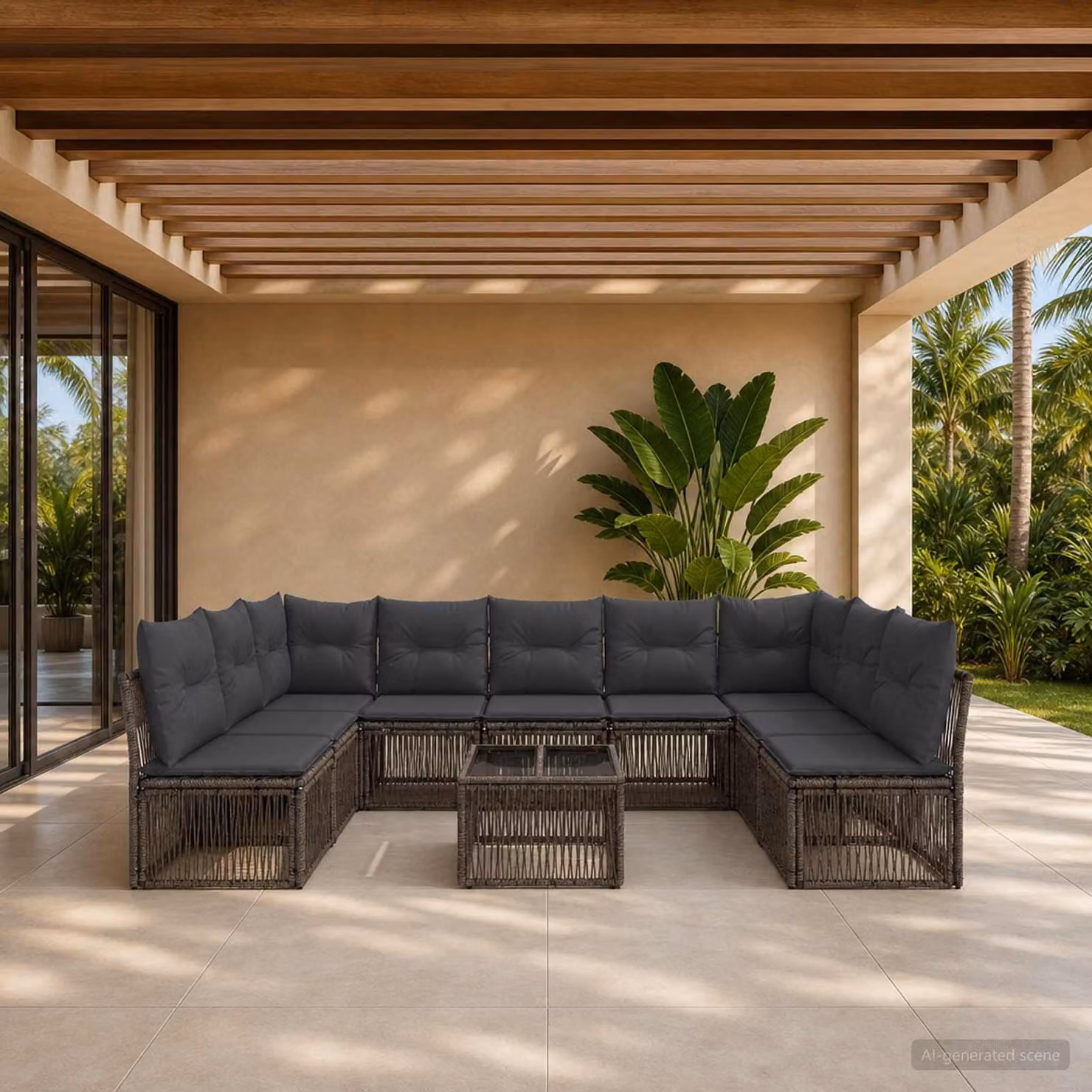 Set Divano da Giardino vidaXL 10 Pezzi a Forma di L Grigio con Tavolino e Cuscini Imbottiti