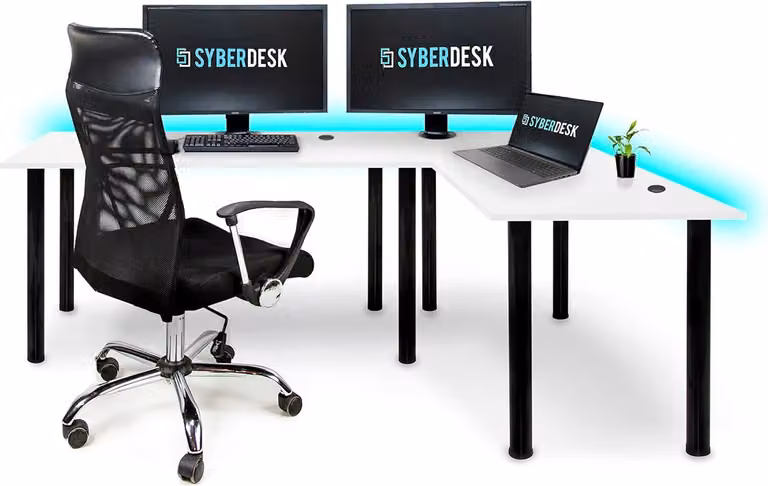 SyberDesk Gaming Pro LED scrivania angolare 197 x 132 cm con LED scrivania per computer di grandi dimensioni, scrivania da gioco, HUB USB, (destra, bianco)