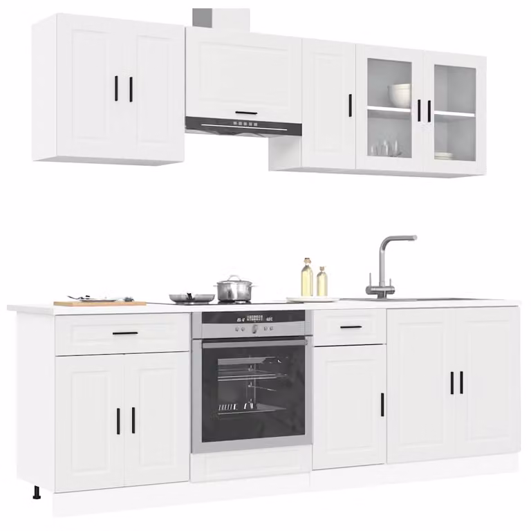 Set Mobili da Cucina Moderno vidaXL 8 Pezzi Bianco e Legno con Ante in Vetro