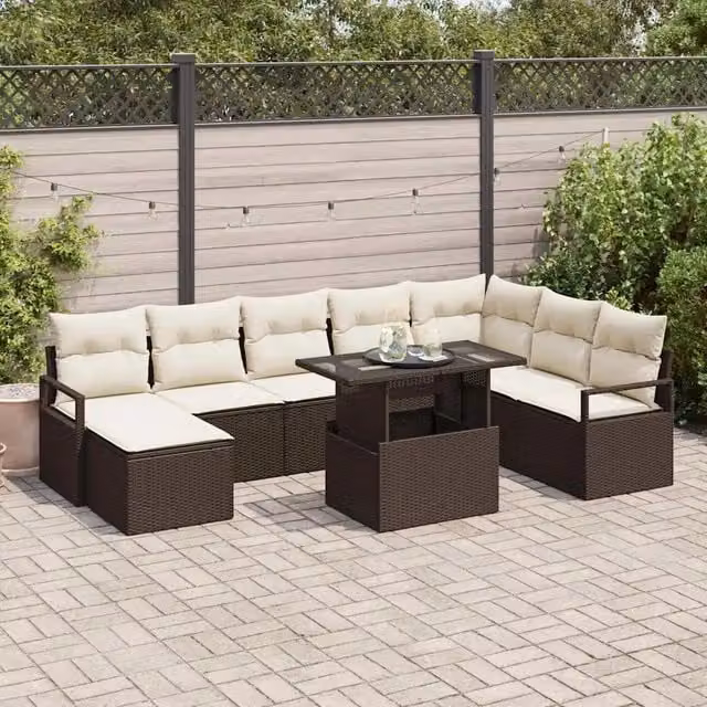 Set Divano da Giardino 9 pz Marrone Poly Rattan 3357611