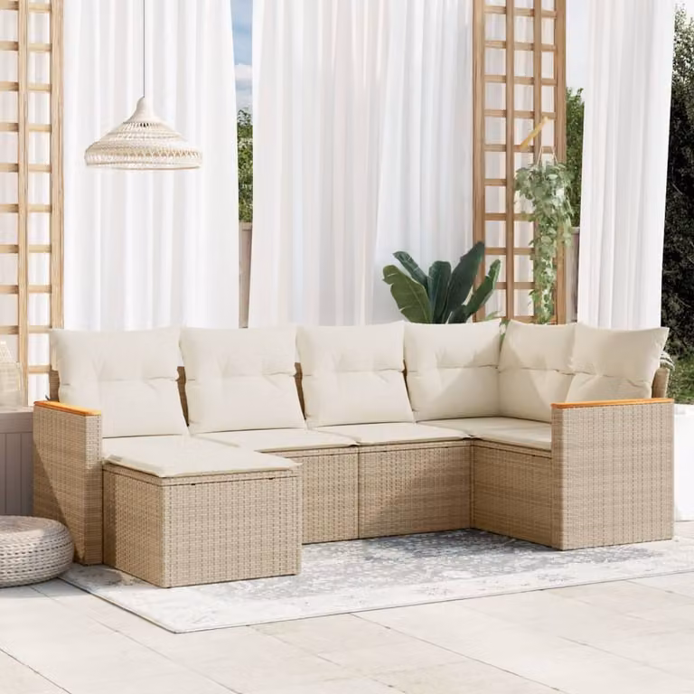 Maison Exclusive - Set Divano da Giardino 6 pz con Cuscini Beige in Polyrattan