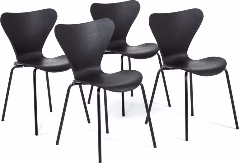 set di 4 sedie per interni con scocca in resina rinforzata con fibra di vetro e gambe in metallo, design moderno ed elegante con finitura effetto legno - robuste, resistenti e ideali per cucine,da pranzo, bar e ristoranti - NINA - Nero