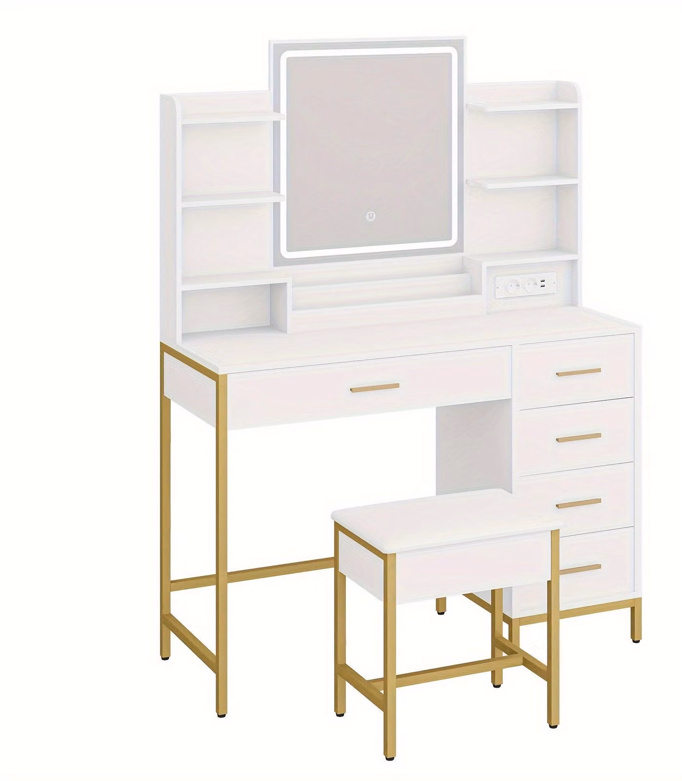 Tavolino da trucco - Tavolino per il trucco - Tavolino cosmetico - Comodino - Tavolino contenitore - Illuminazione LED regolabile