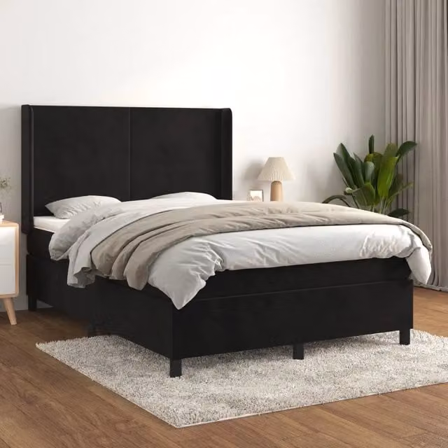Letto Ibrido vidaXL con Materasso e Struttura Imbottita in Velluto Nero e Bianco L/P/H: 140 x 200 x 128 cm