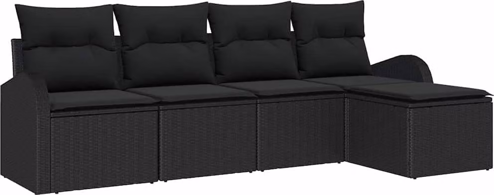 Set di divani con cuscino 5 pcs Nero polyrattan